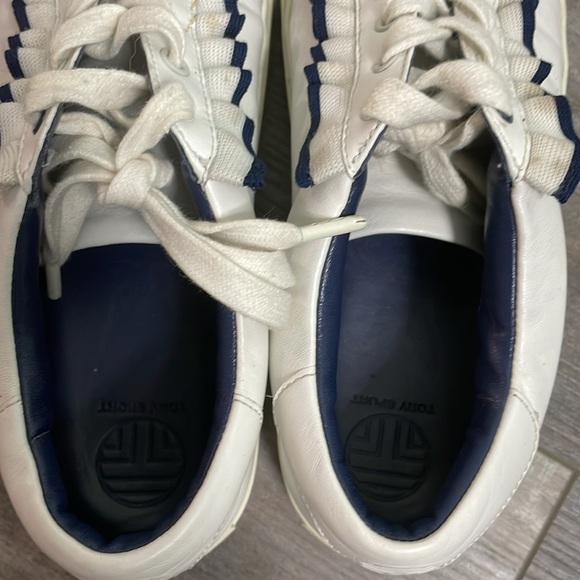 Tory Burch Sport Ruffle Sneaker White Navy Casual Athleisure Low-Top Leather 8 - Picture 10 of 14